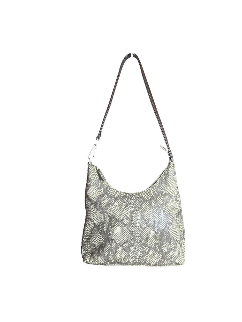 Vintage Tignanello leather handbag shoulder bagcream and brown snakeskin print